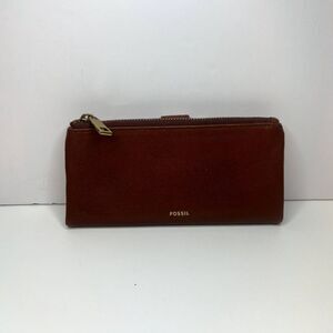 Fossil Lainie Brown Crossgrain Leather Organizer Credit Card Snap Clutch Wallet